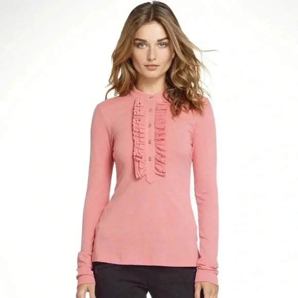 Tory Burch ruffle button long sleeve top Romilly pink coral salmon medium - Picture 4 of 13